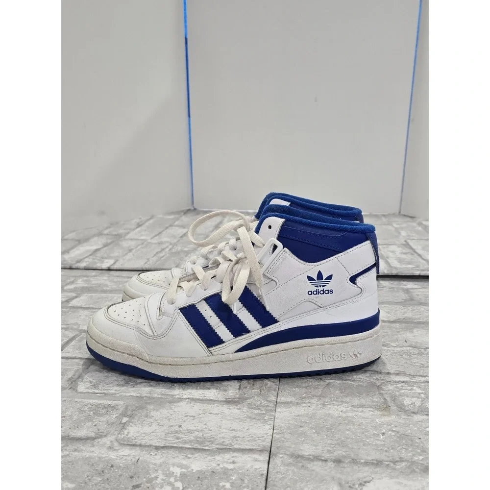 Adidas Forum Mid Shoes Women Size‎ 8.5 White Blue Basketball Sneakers No Straps